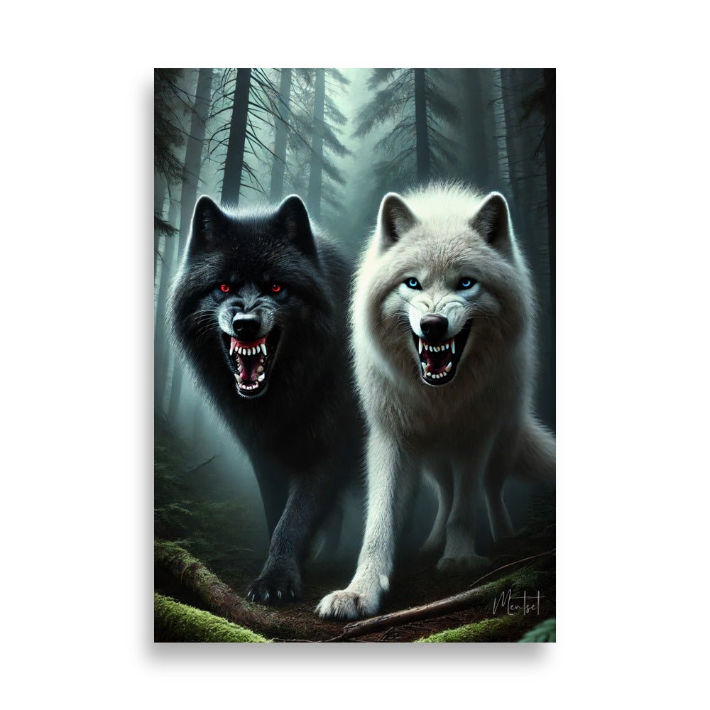 Affiche "Dualité" - Loups Noir & Blanc - Tableau Motivation - Mentset