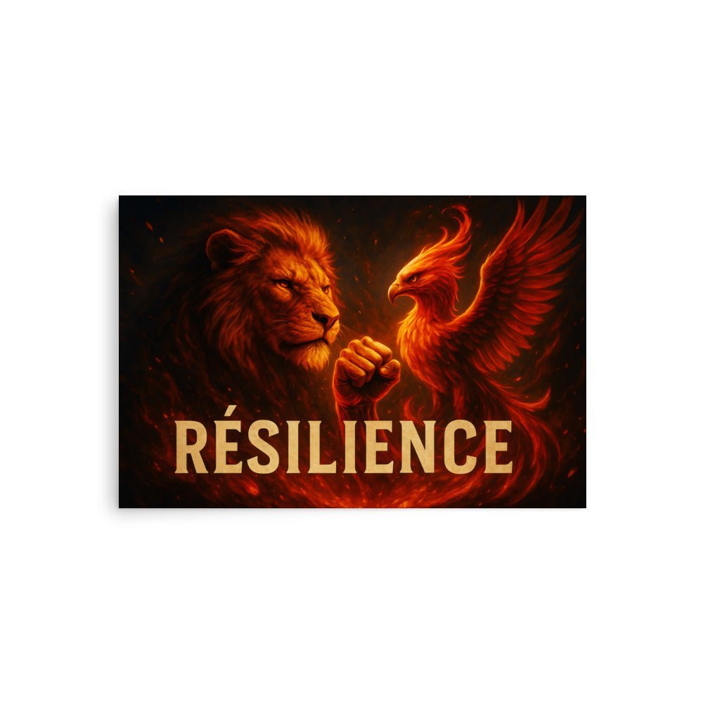 Affiche "RĂSILIENCE" â Force, feu & renaissance - Tableau Motivation - Mentset