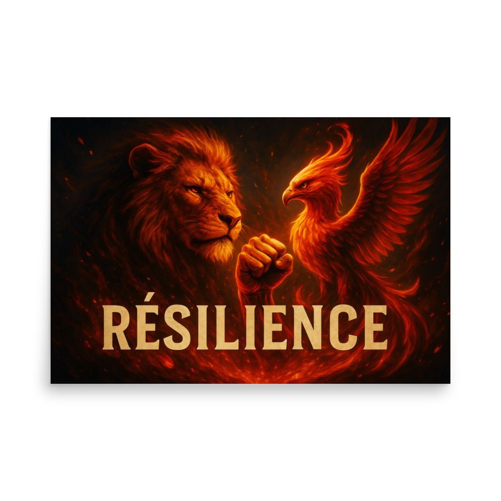 Affiche "RÉSILIENCE" – Force, feu & renaissance - Tableau Motivation - Mentset