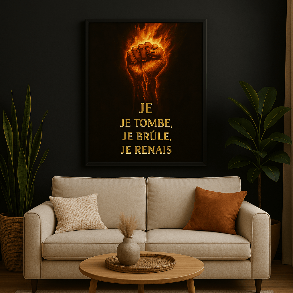 Poster "JE TOMBE, JE BRĂLE, JE RENAIS" - Tableau Motivation - Mentset