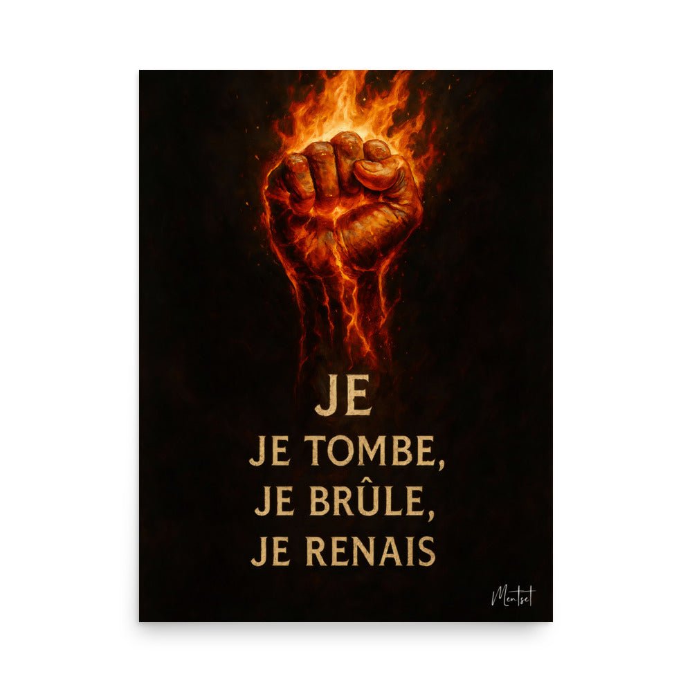 Poster "JE TOMBE, JE BRĂLE, JE RENAIS" - Tableau Motivation - Mentset