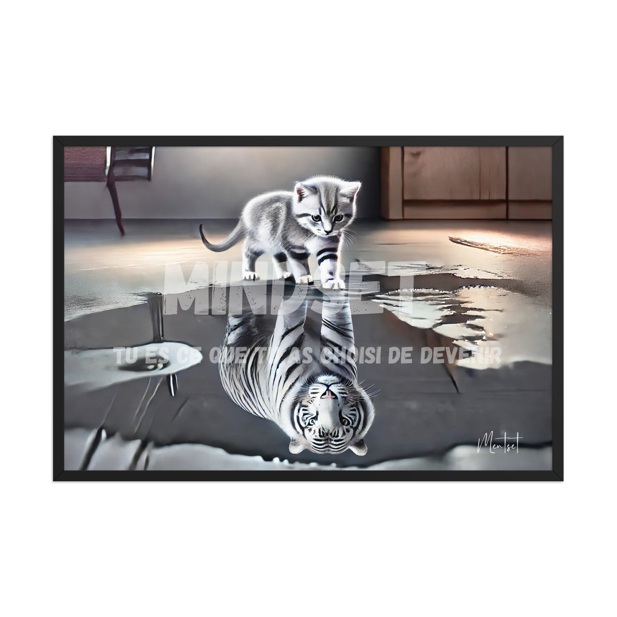 Tableau encadré "Mindset" – Chaton & Tigre Blanc - Tableau Motivation - Mentset