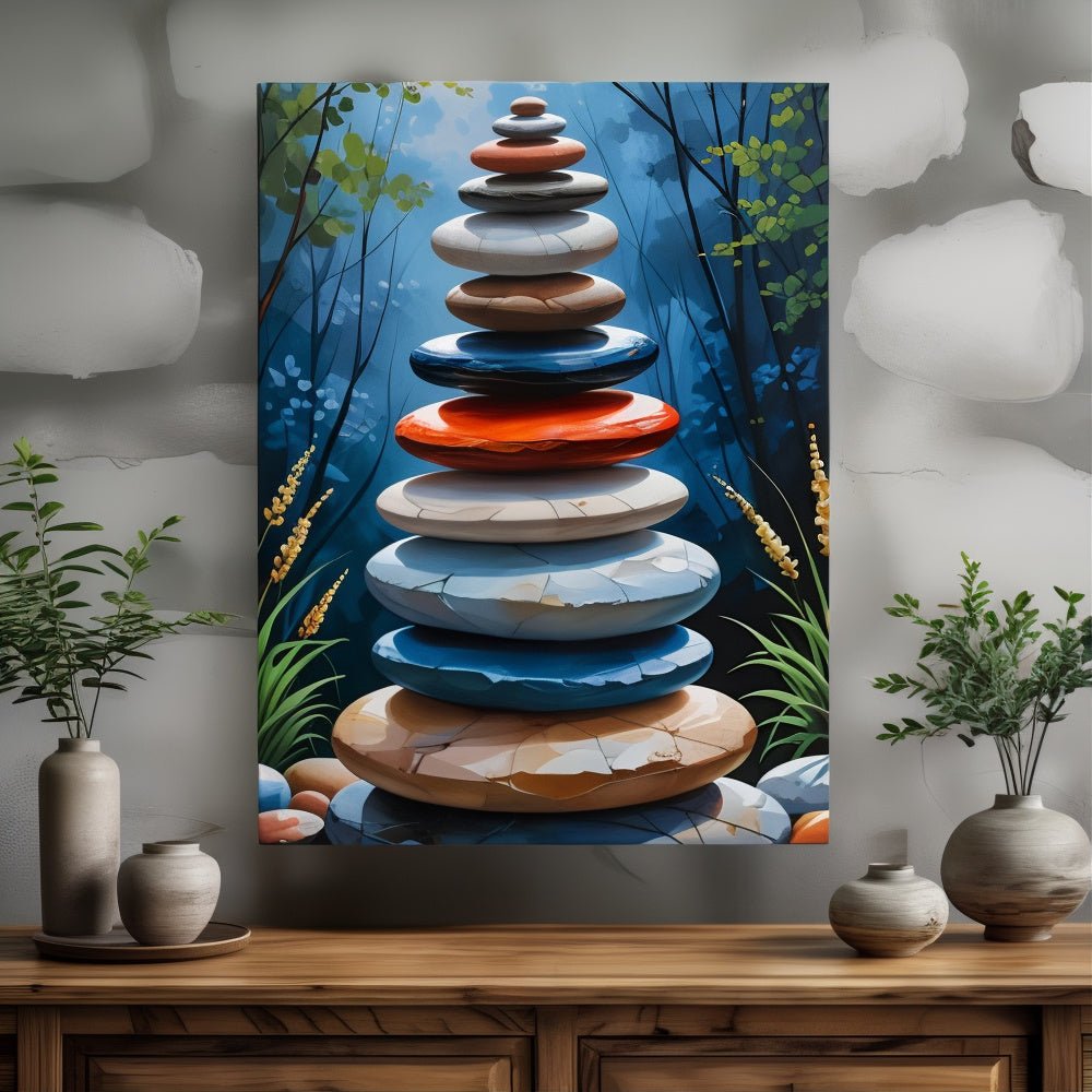 Toile "Équilibre Zen" – Galets Empilés - Tableau Motivation - Mentset