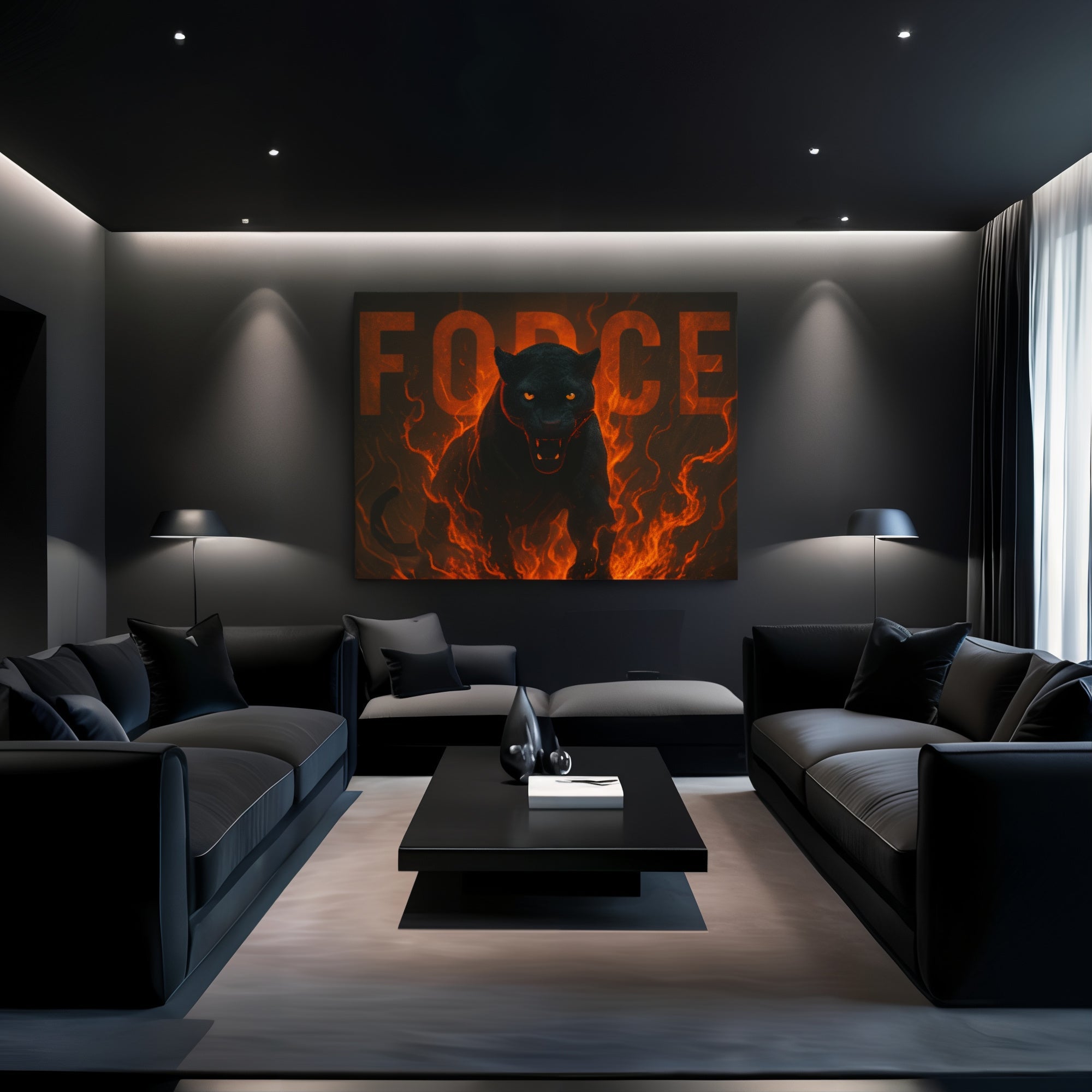 TOILE MURALE – "FORCE" | JAGUAR EN FEU - Tableau Motivation - Mentset