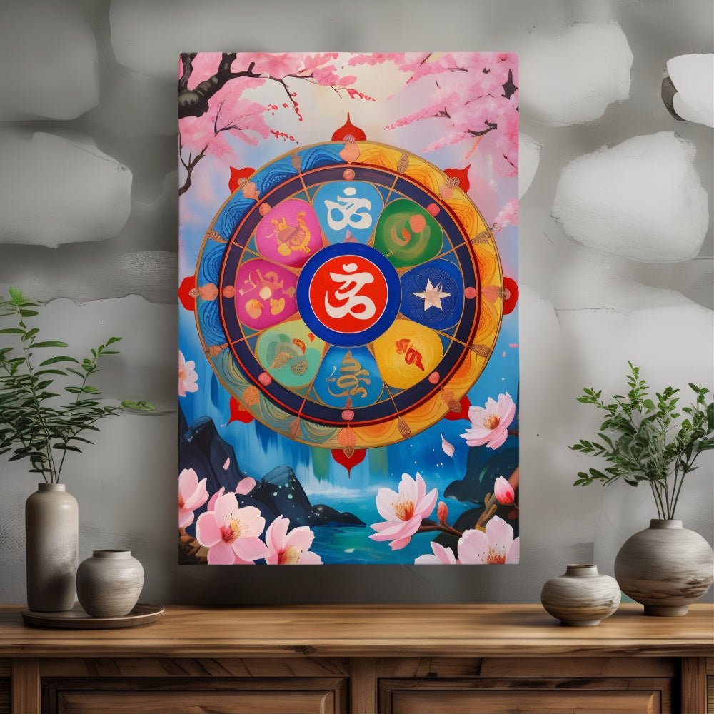 Toile "Roue du Dharma" – Harmonie Spirituelle - Tableau Motivation - Mentset