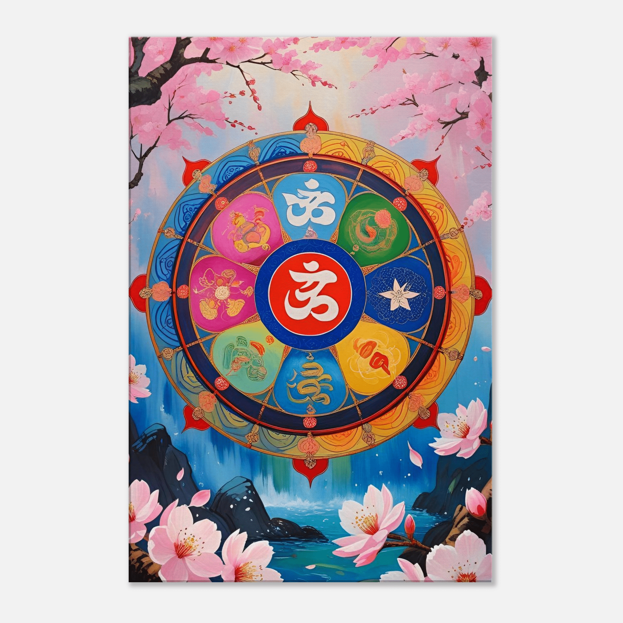 Toile "Roue du Dharma" – Harmonie Spirituelle - Tableau Motivation - Mentset