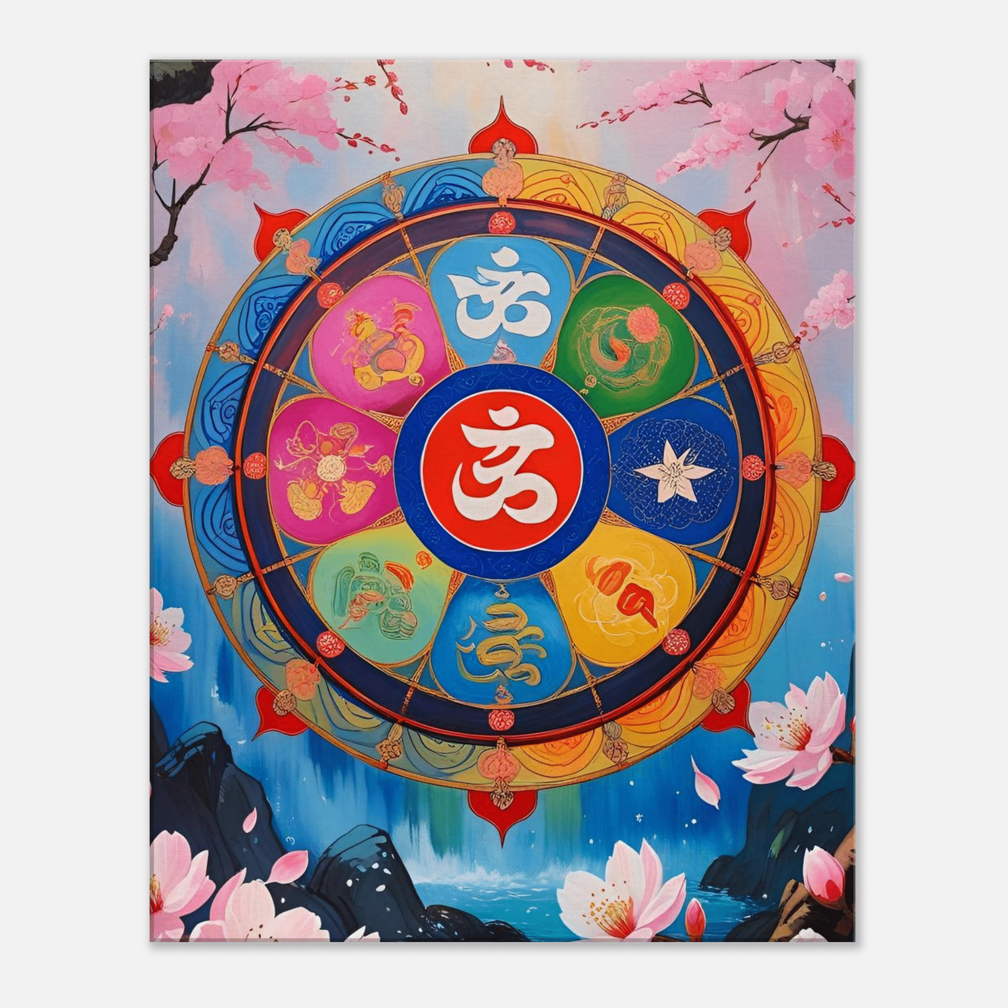 Toile "Roue du Dharma" – Harmonie Spirituelle - Tableau Motivation - Mentset