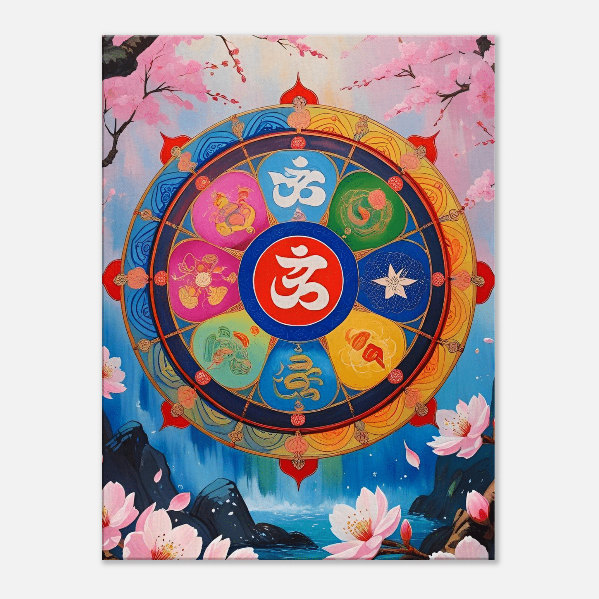 Toile "Roue du Dharma" – Harmonie Spirituelle - Tableau Motivation - Mentset