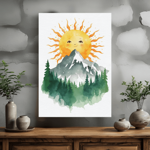 Toile Soleil & Montagne Aquarelle - Tableau Motivation - Mentset
